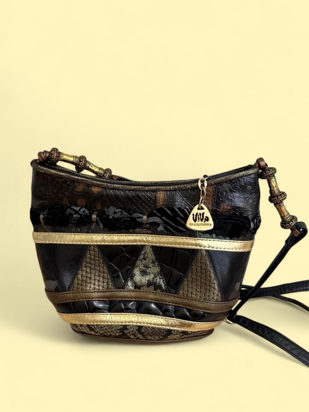 Viva Couture Brown & Gold Mixed-Media Shoulder Bag